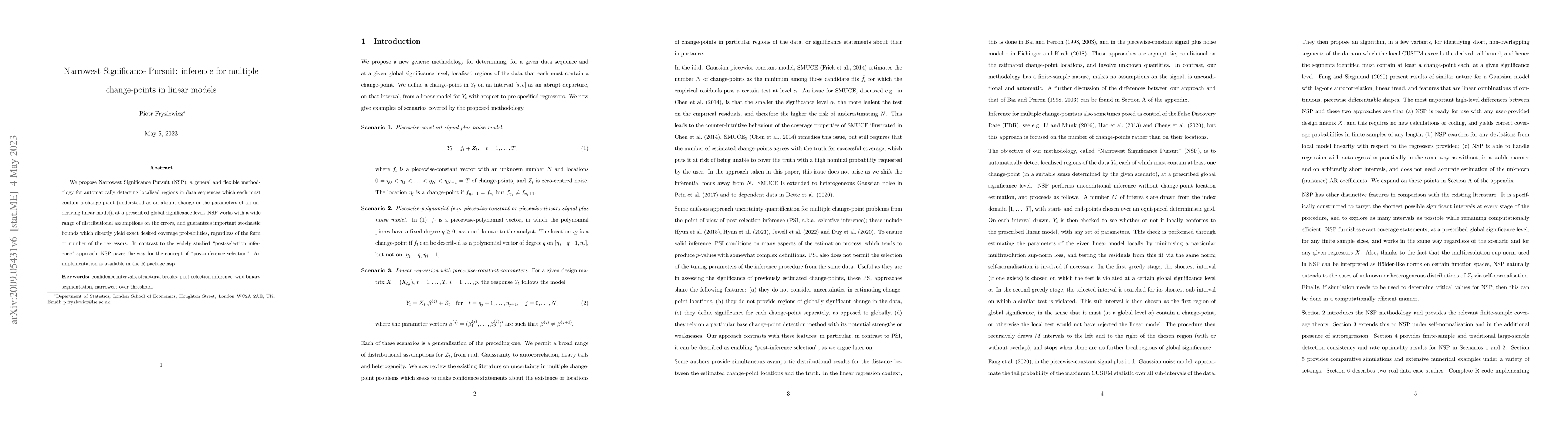 Thumbnail for Narrowest Significance Pursuit: inference for multiple change-points in
  linear models
