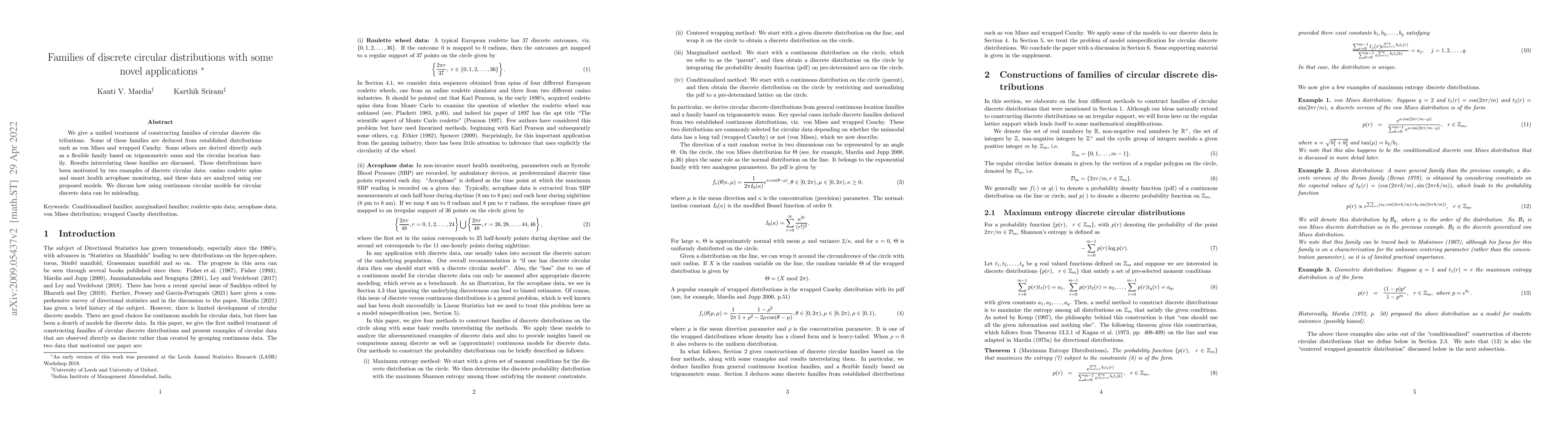 Thumbnail for Families of discrete circular distributions with some novel applications