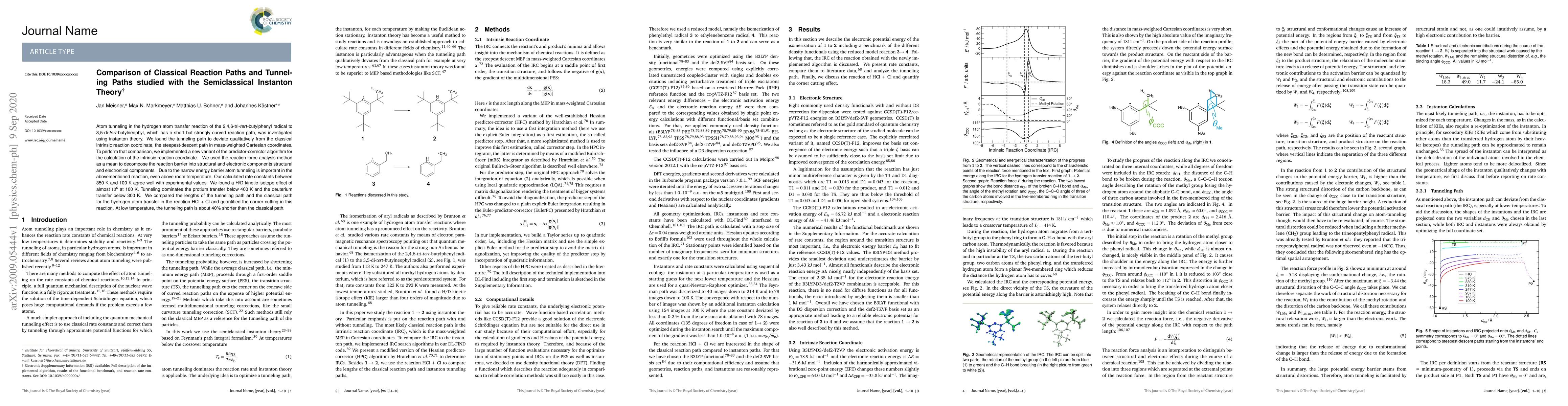 Thumbnail for Comparison of classical reaction paths and tunneling paths studied with
  the semiclassical instanton theory