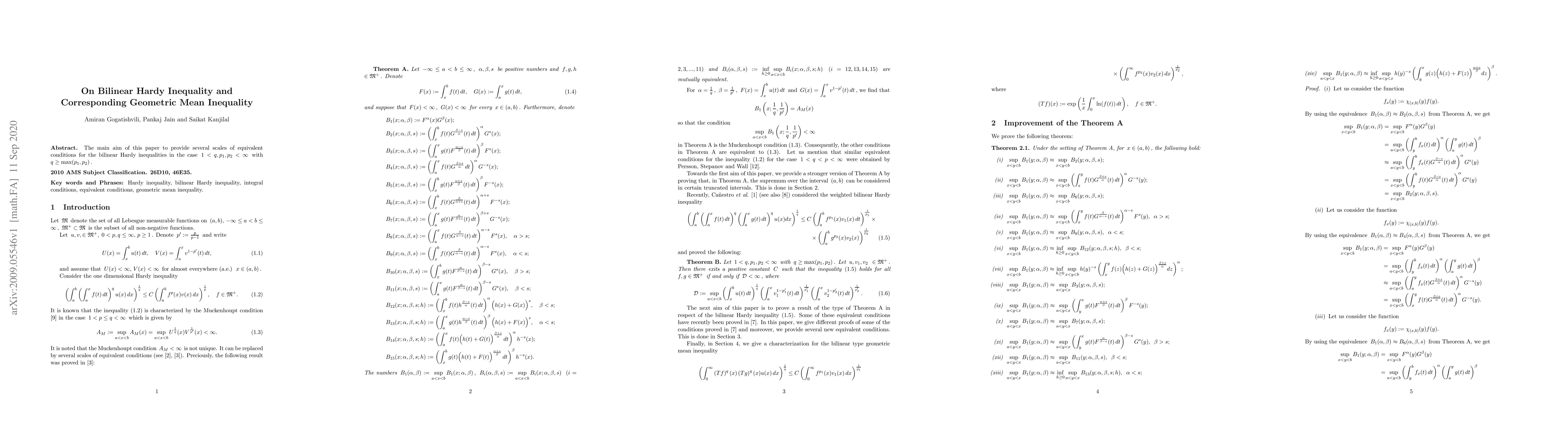 Thumbnail for On Bilinear Hardy Inequality and Corresponding Geometric Mean Inequality
