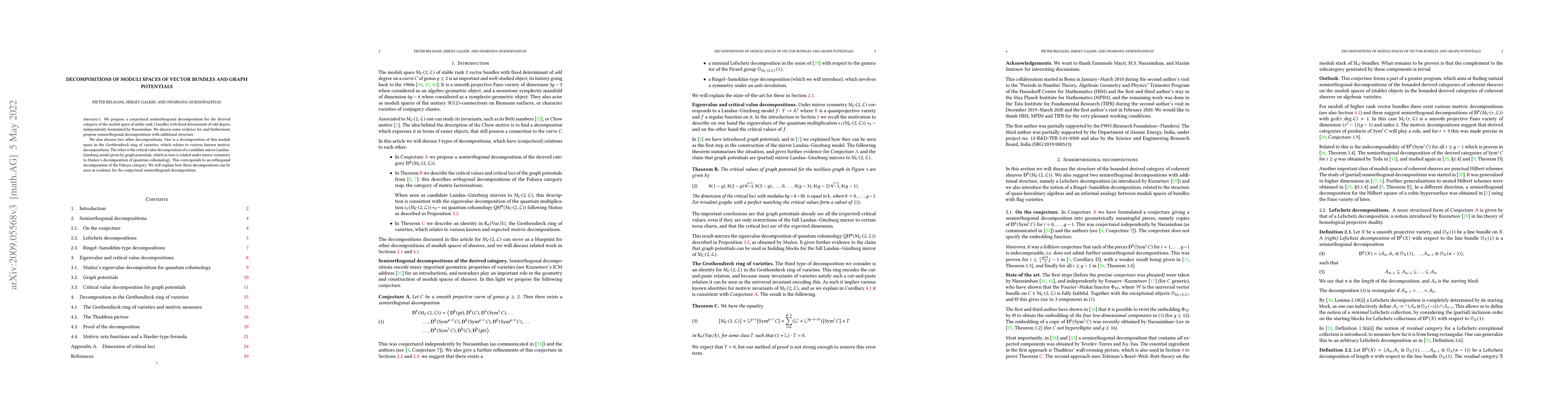 Thumbnail for Decompositions of moduli spaces of vector bundles and graph potentials
