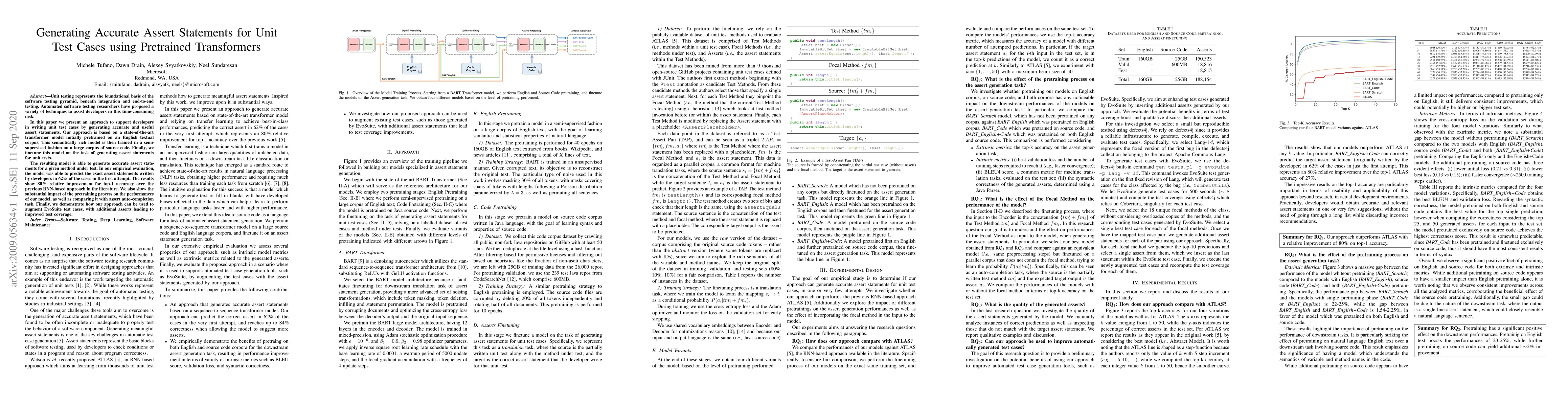 Thumbnail for Generating Accurate Assert Statements for Unit Test Cases using
  Pretrained Transformers