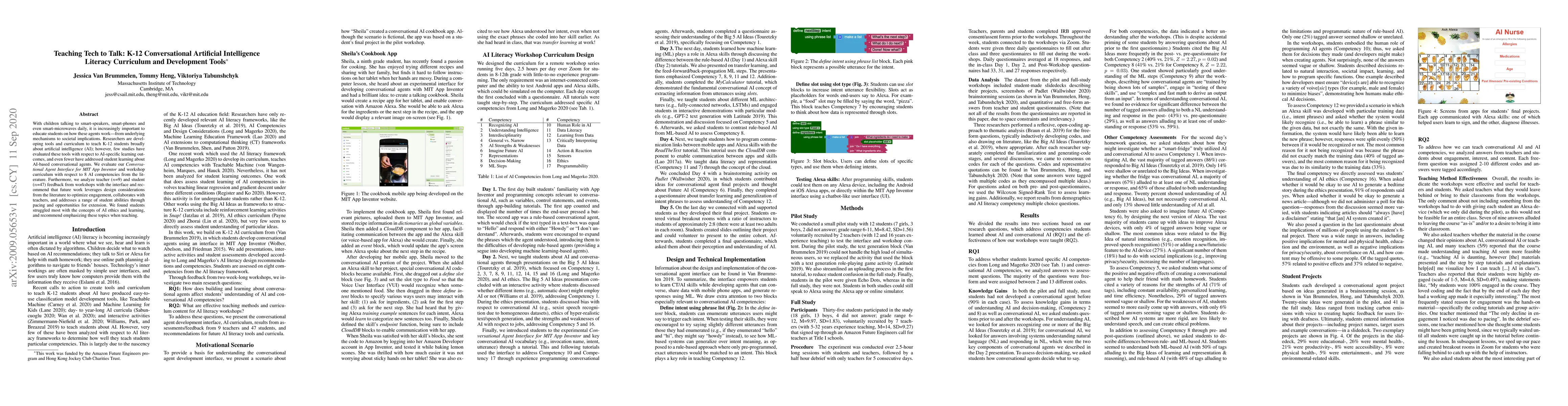 Thumbnail for Teaching Tech to Talk: K-12 Conversational Artificial Intelligence
  Literacy Curriculum and Development Tools