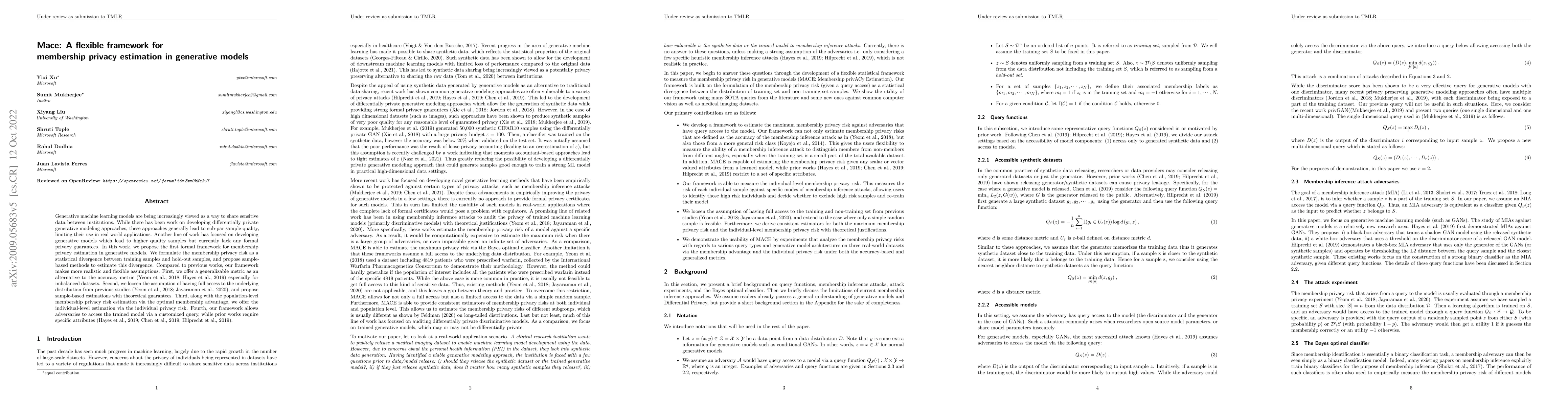 Thumbnail for MACE: A Flexible Framework for Membership Privacy Estimation in
  Generative Models