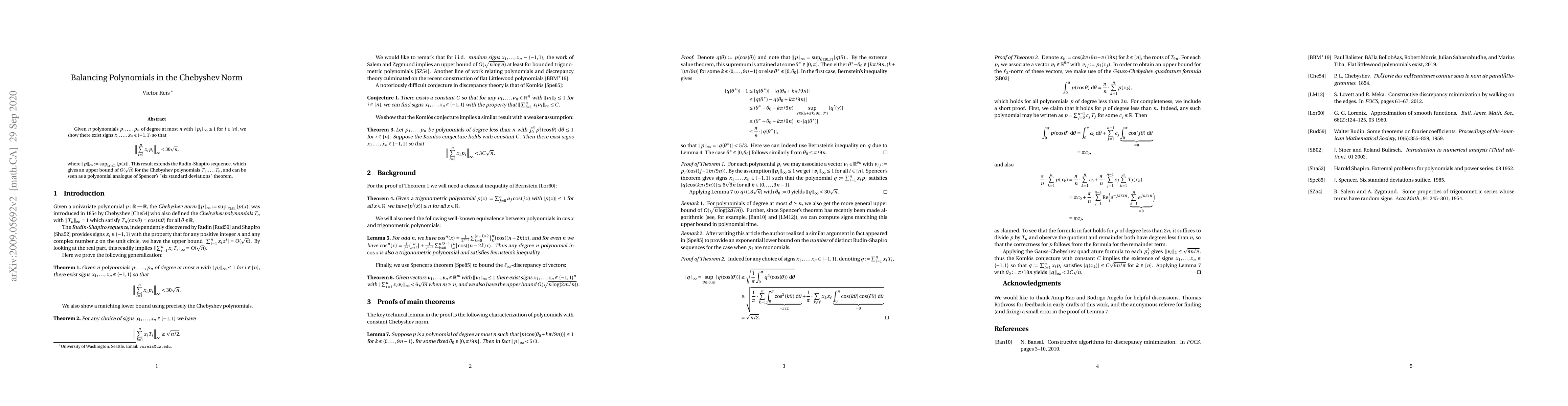 Thumbnail for Balancing Polynomials in the Chebyshev Norm