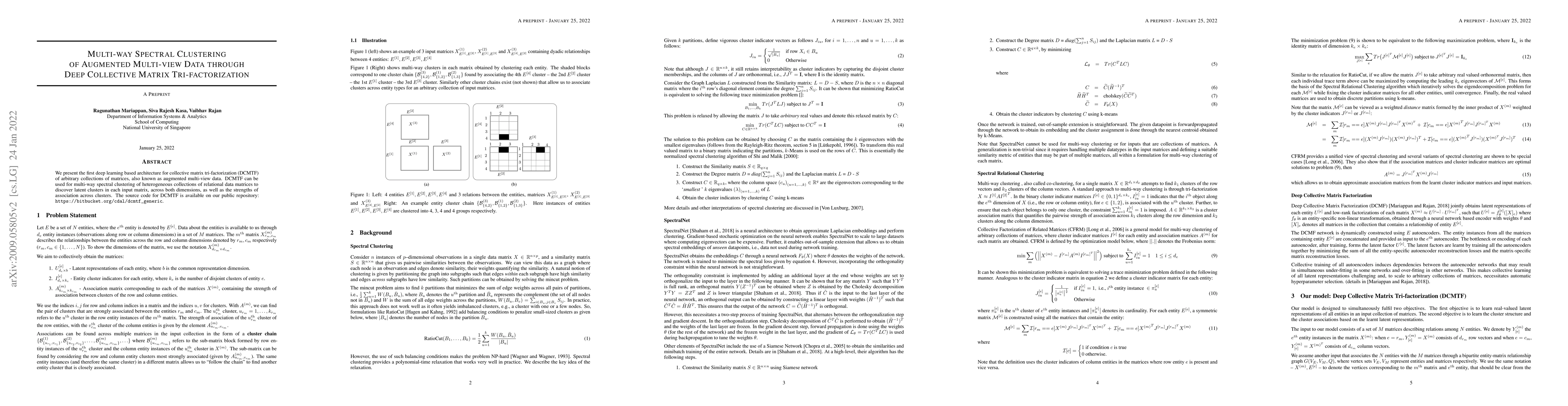 Thumbnail for Multi-way Spectral Clustering of Augmented Multi-view Data through Deep
  Collective Matrix Tri-factorization