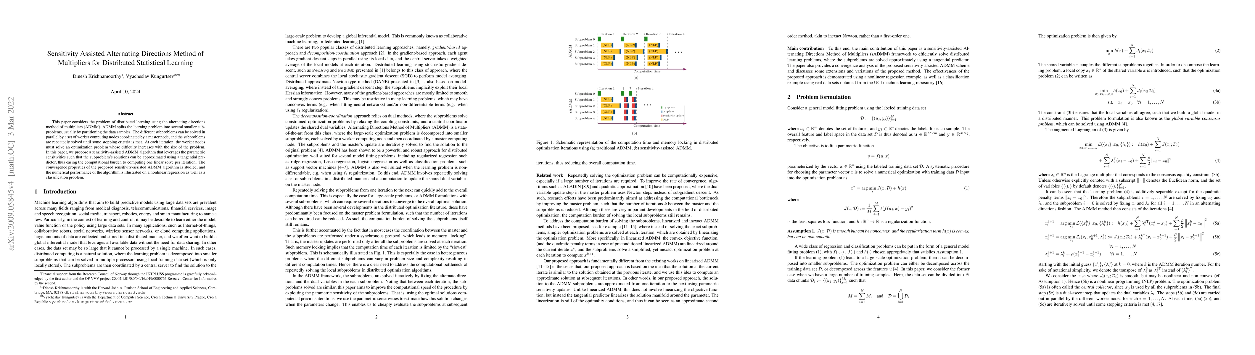 Thumbnail for Sensitivity Assisted Alternating Directions Method of Multipliers for
  Distributed Optimization and Statistical Learning