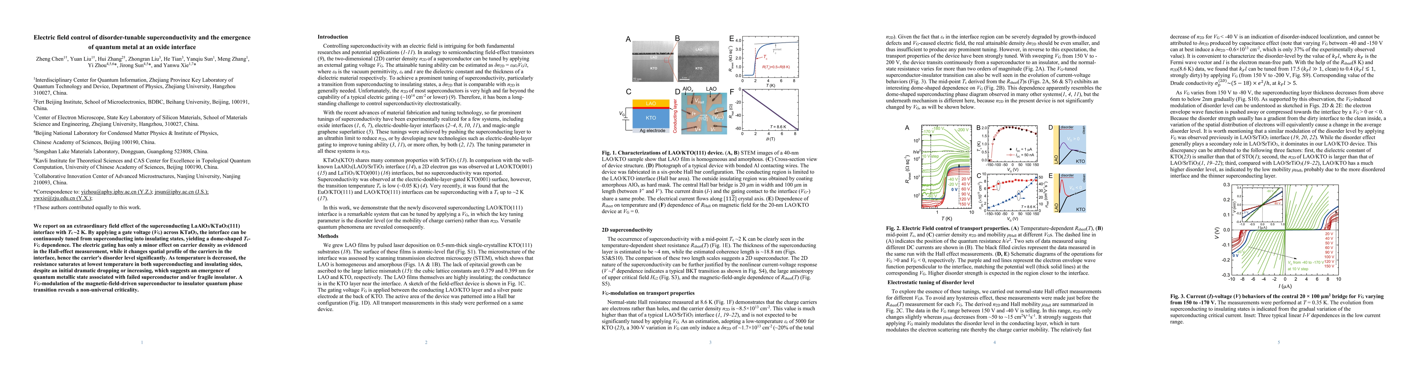 Thumbnail for Electric field control of disorder-tunable superconductivity and the
  emergence of quantum metal at an oxide interface