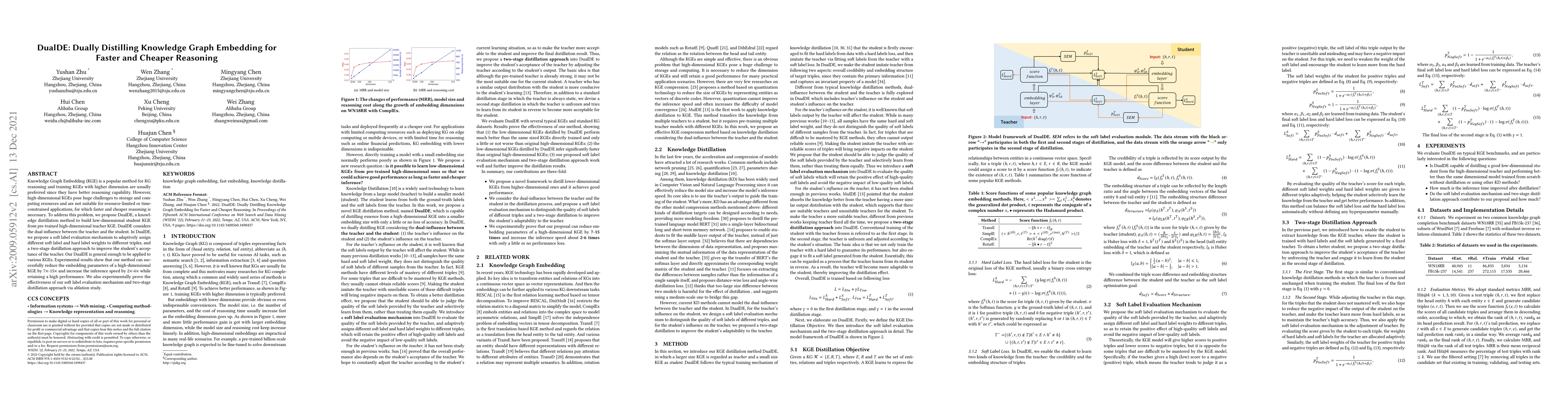 Thumbnail for DualDE: Dually Distilling Knowledge Graph Embedding for Faster and
  Cheaper Reasoning