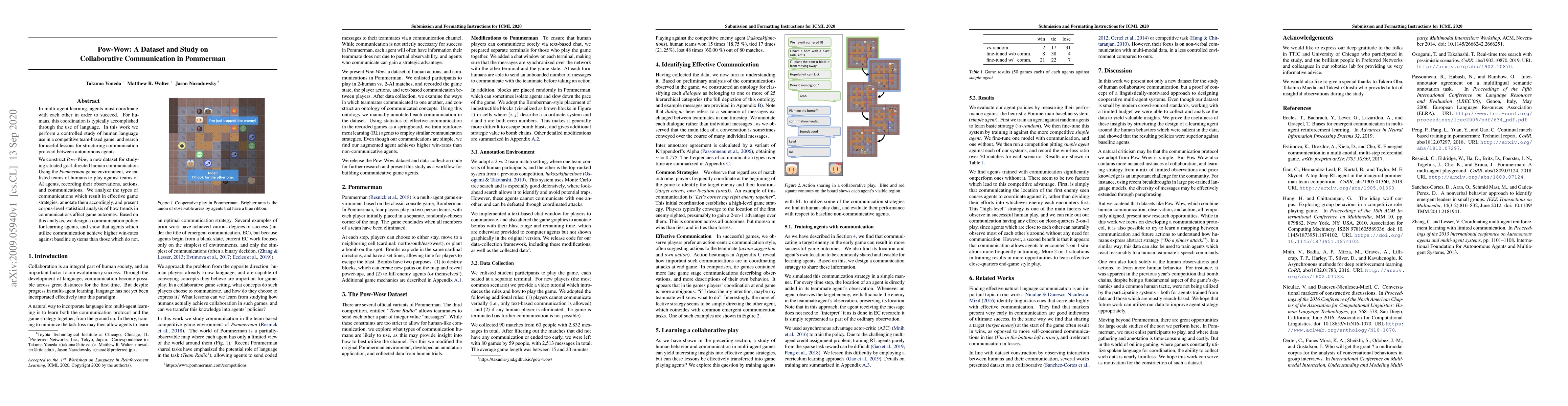 Thumbnail for Pow-Wow: A Dataset and Study on Collaborative Communication in Pommerman