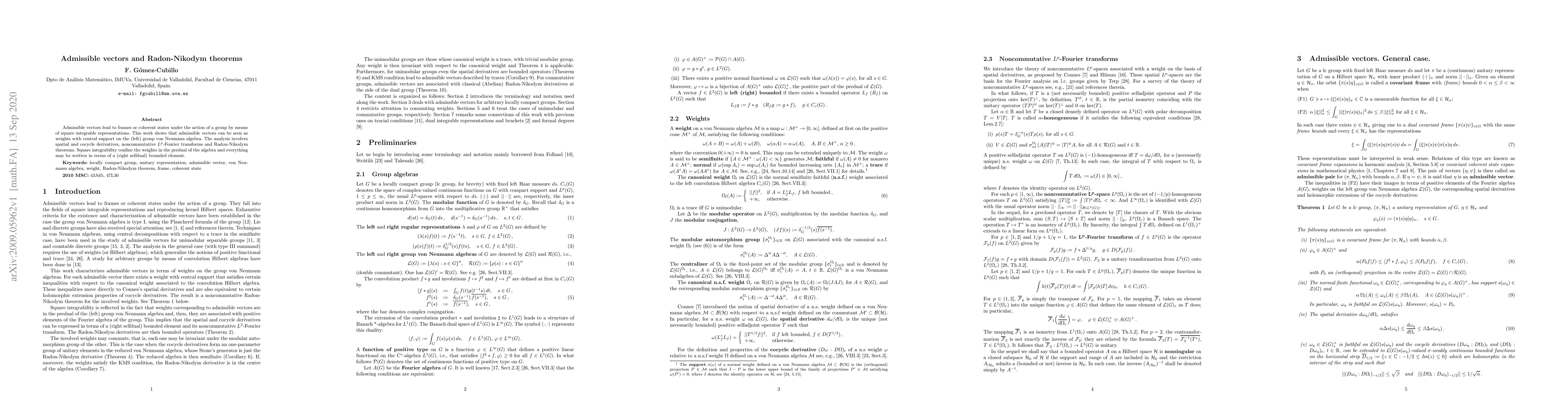 Thumbnail for Admissible vectors and Radon-Nikodym theorems