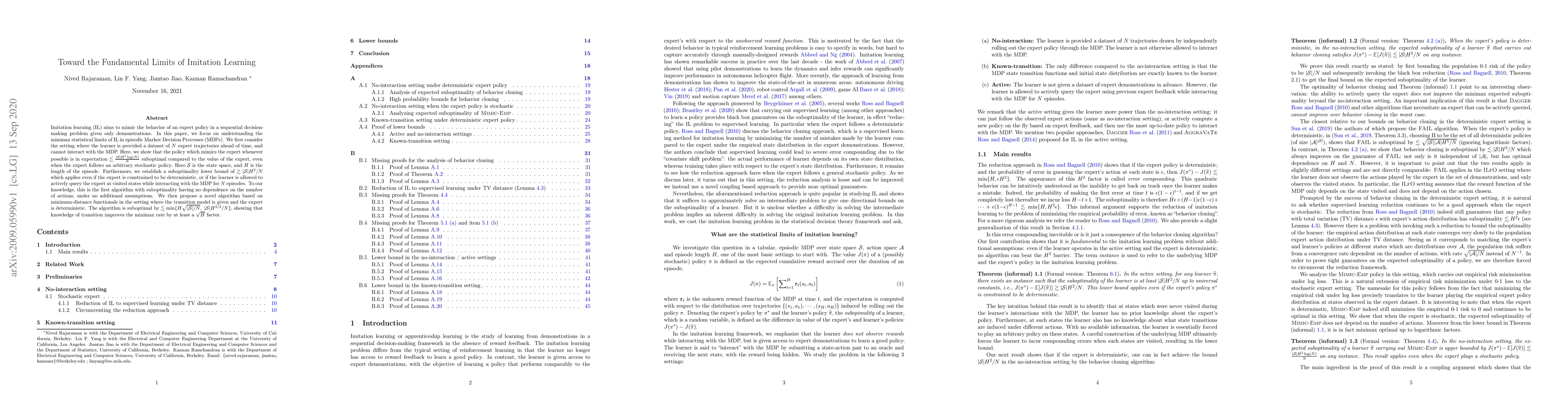 Thumbnail for Toward the Fundamental Limits of Imitation Learning