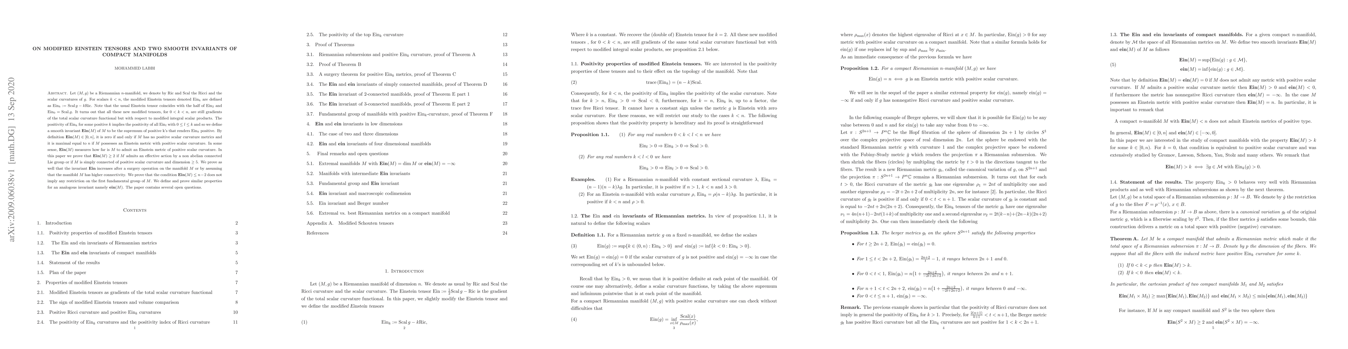 Thumbnail for On modified Einstein tensors and two smooth invariants of compact
  manifolds