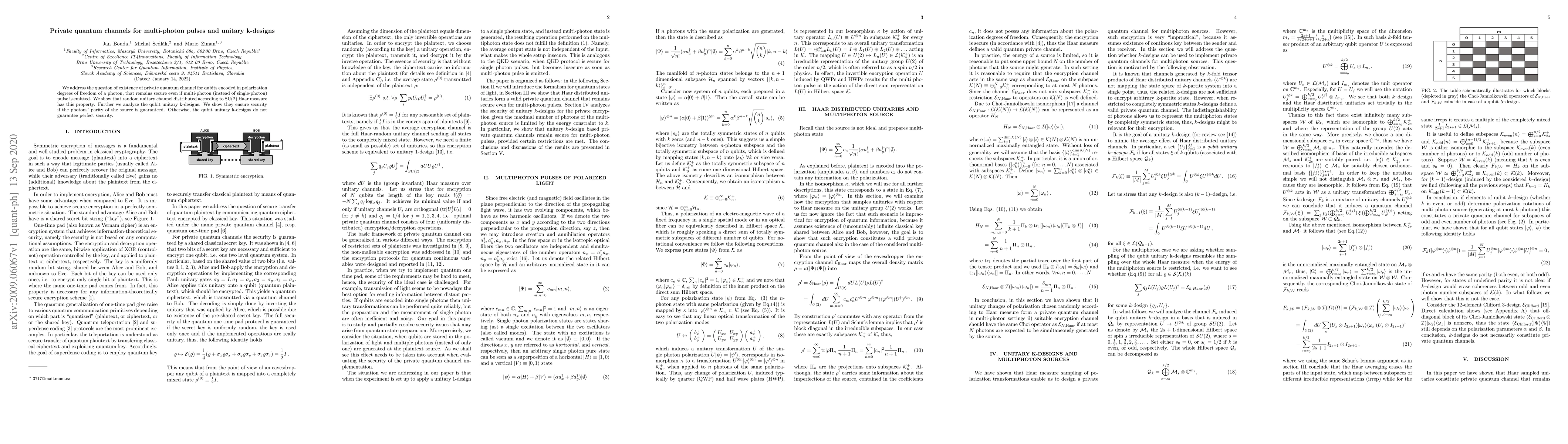 Thumbnail for Private quantum channels for multi-photon pulses and unitary k-designs