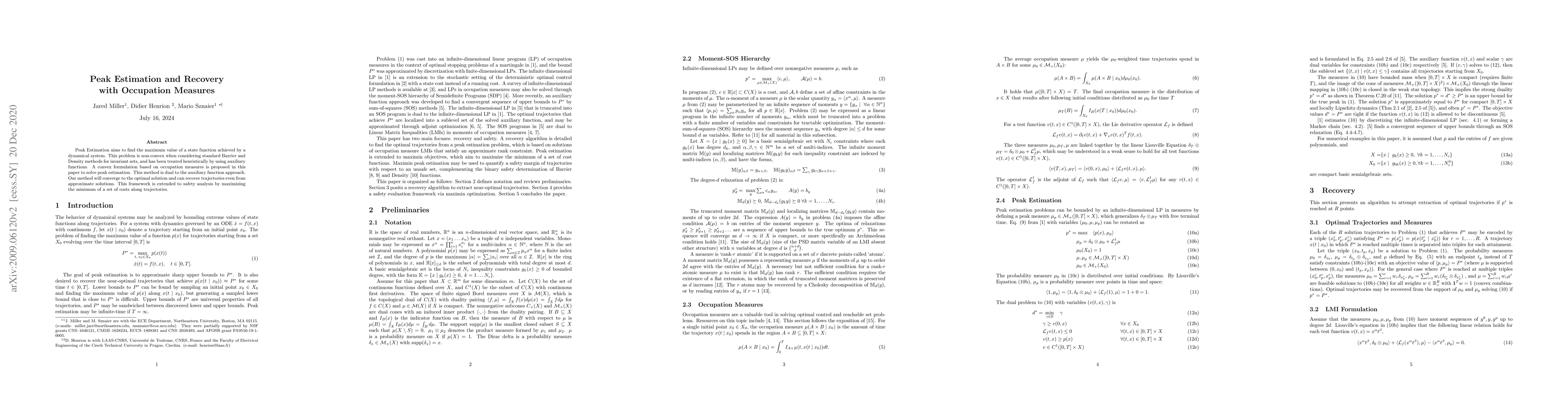 Thumbnail for Peak Estimation and Recovery with Occupation Measures