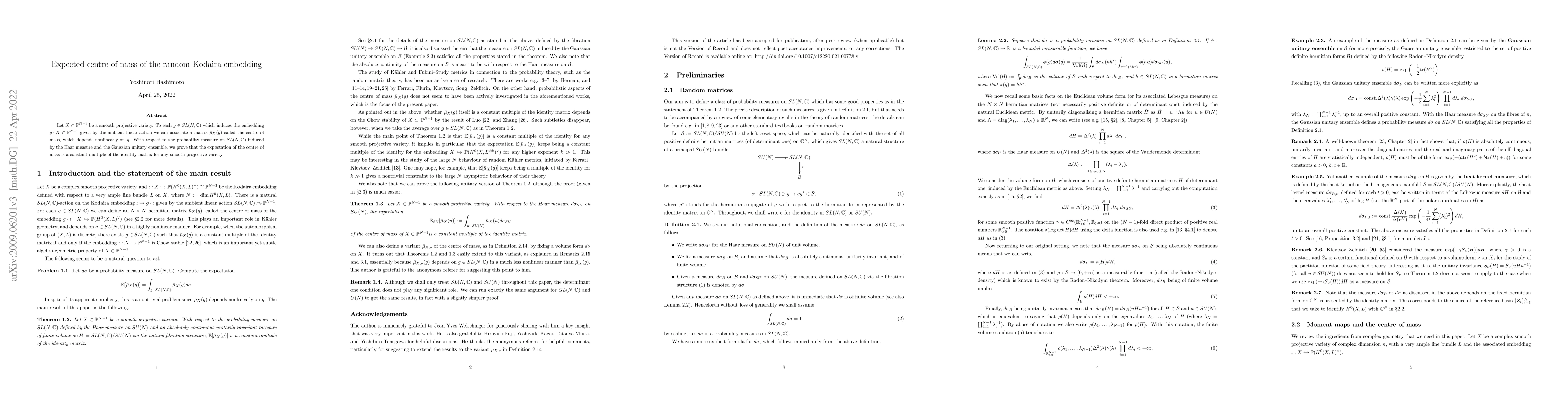 Thumbnail for Expected centre of mass of the random Kodaira embedding