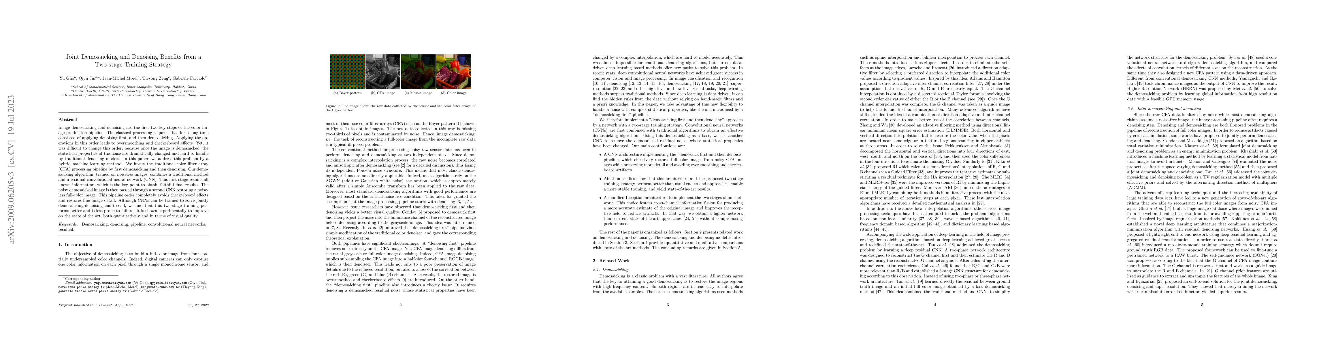 Thumbnail for Joint Demosaicking and Denoising Benefits from a Two-stage Training
  Strategy