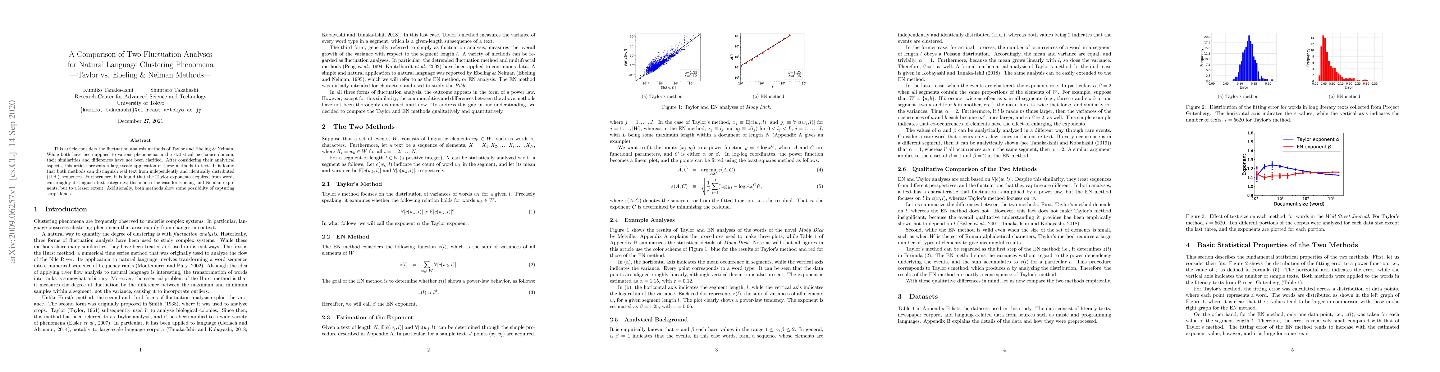 Thumbnail for A Comparison of Two Fluctuation Analyses for Natural Language Clustering
  Phenomena: Taylor and Ebeling & Neiman Methods