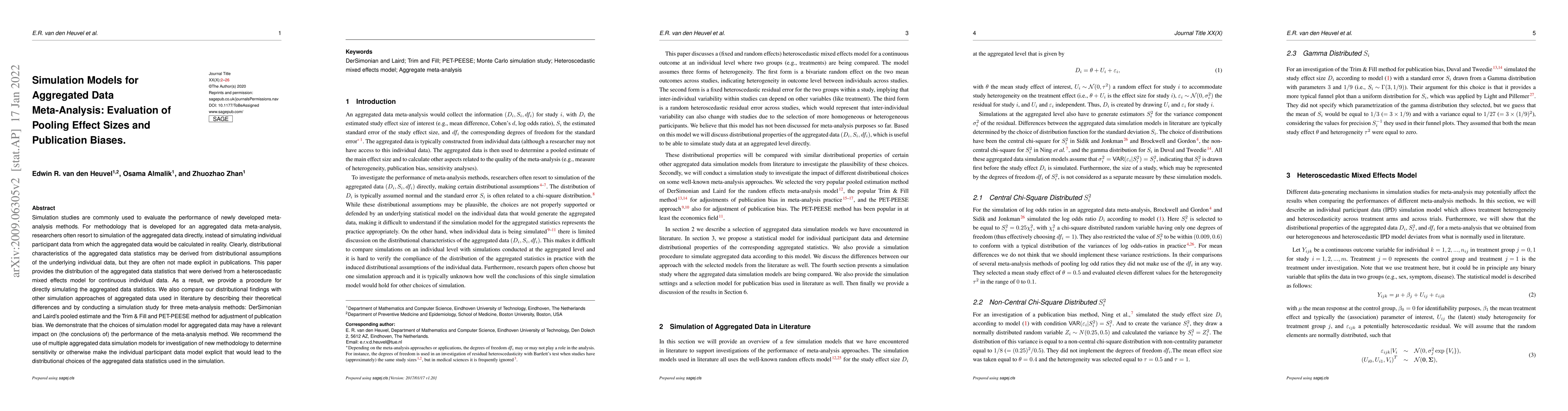 Thumbnail for Simulation Models for Aggregated Data Meta-Analysis: Evaluation of
  Pooling Effect Sizes and Publication Biases