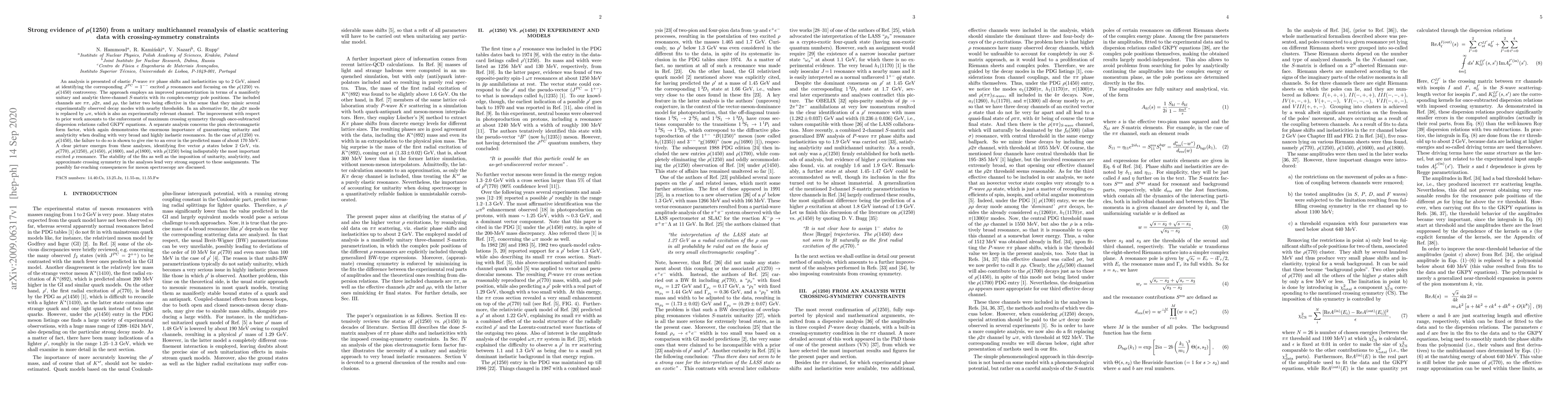 Thumbnail for Strong evidence of $\rho(1250)$ from a unitary multichannel reanalysis
  of elastic scattering data with crossing-symmetry constraints