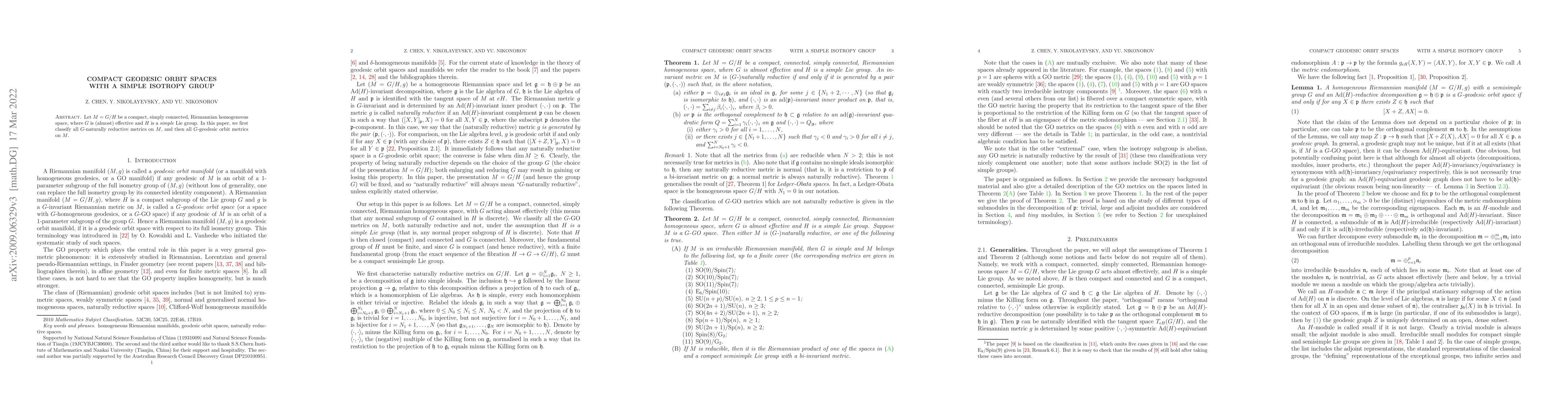 Thumbnail for Compact geodesic orbit spaces with a simple isotropy group