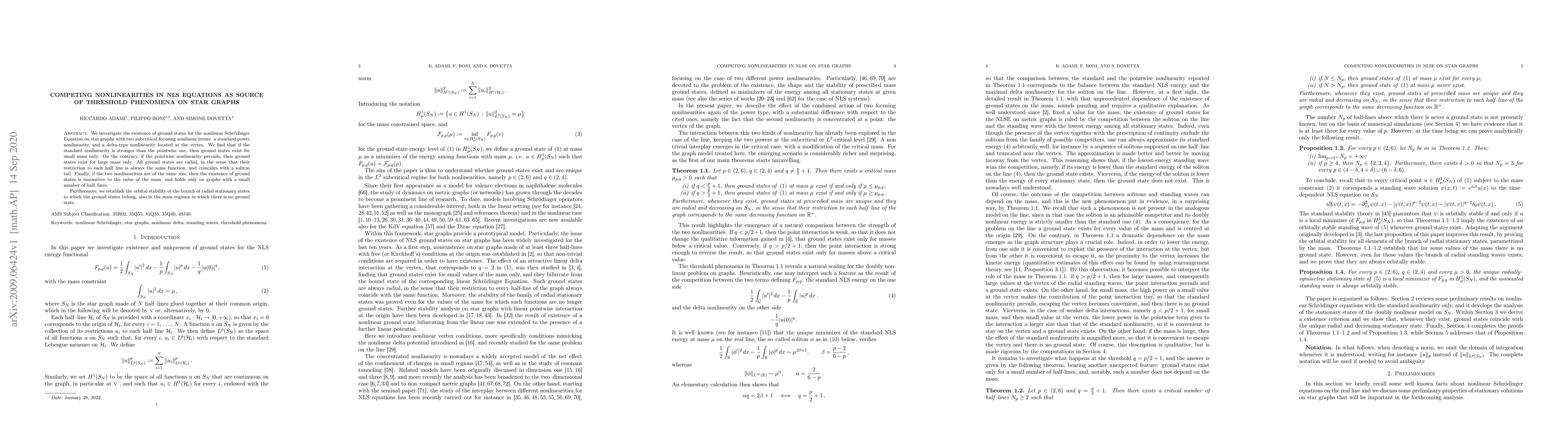 Thumbnail for Competing nonlinearities in NLS equations as source of threshold
  phenomena on star graphs