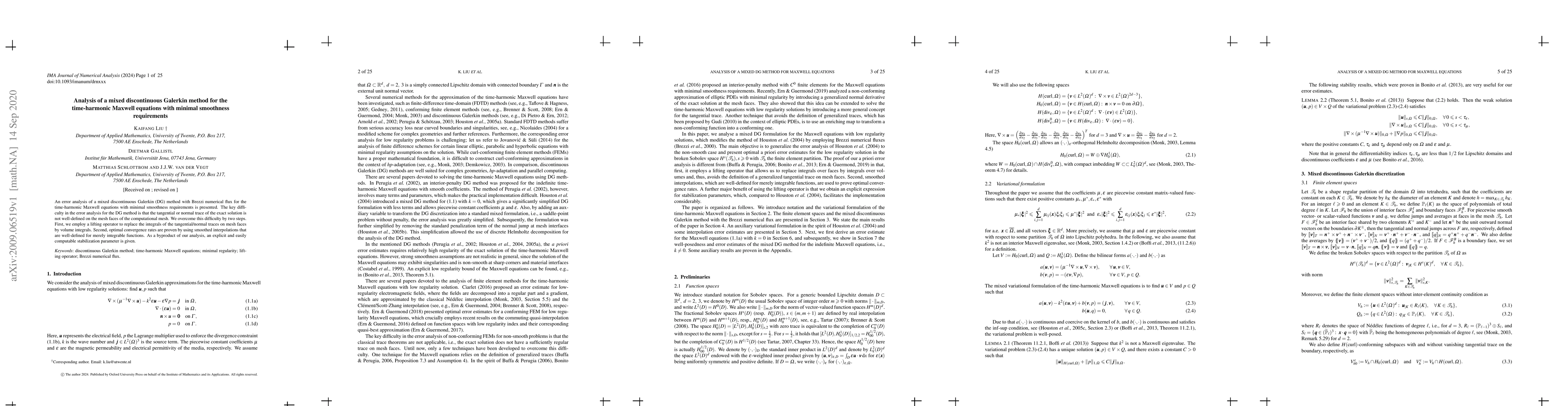 Thumbnail for Analysis of a mixed discontinuous Galerkin method for the time-harmonic
  Maxwell equations with minimal smoothness requirements
