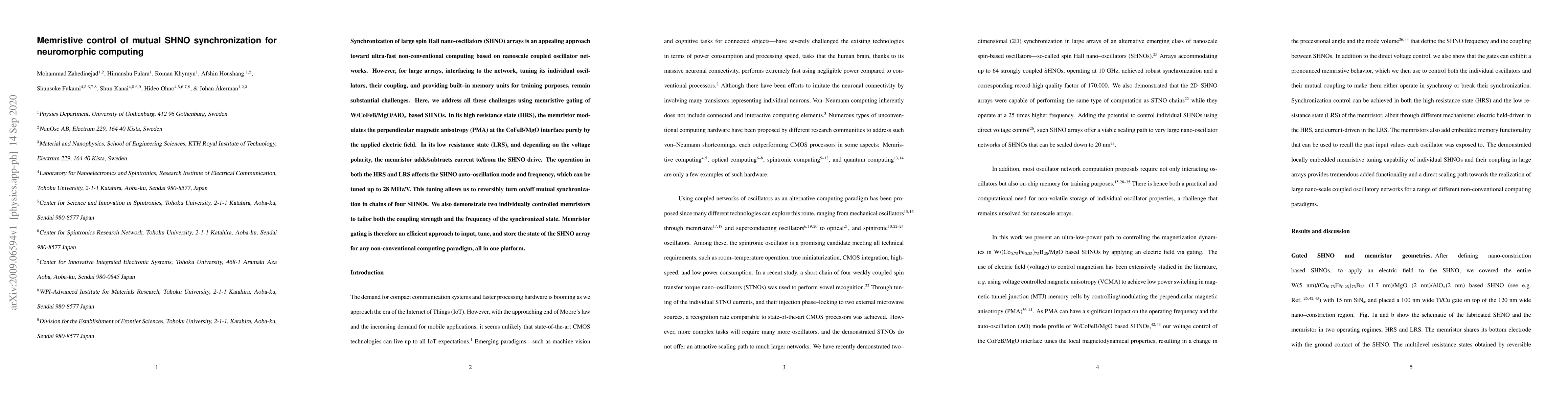 Thumbnail for Memristive control of mutual SHNO synchronization for neuromorphic
  computing