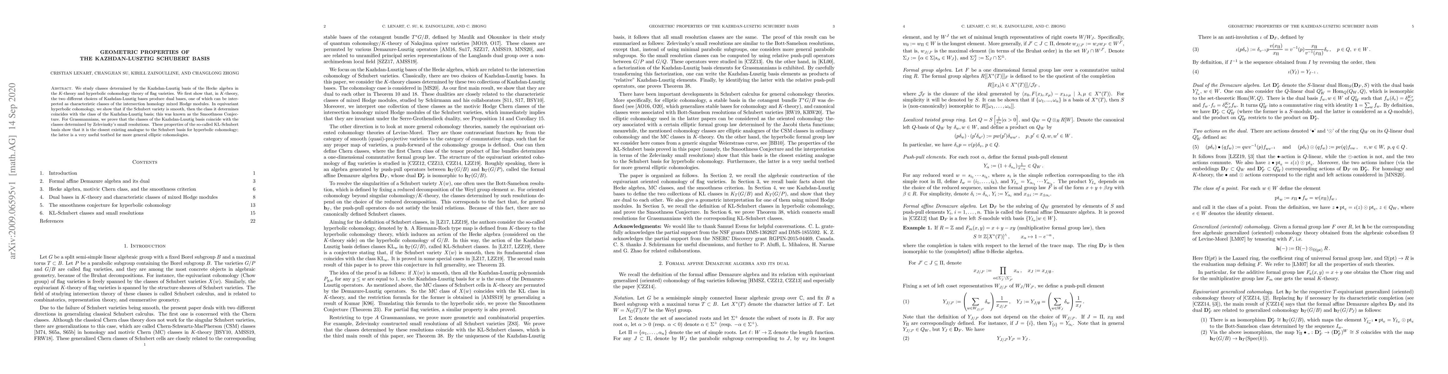 Thumbnail for Geometric properties of the Kazhdan-Lusztig Schubert basis