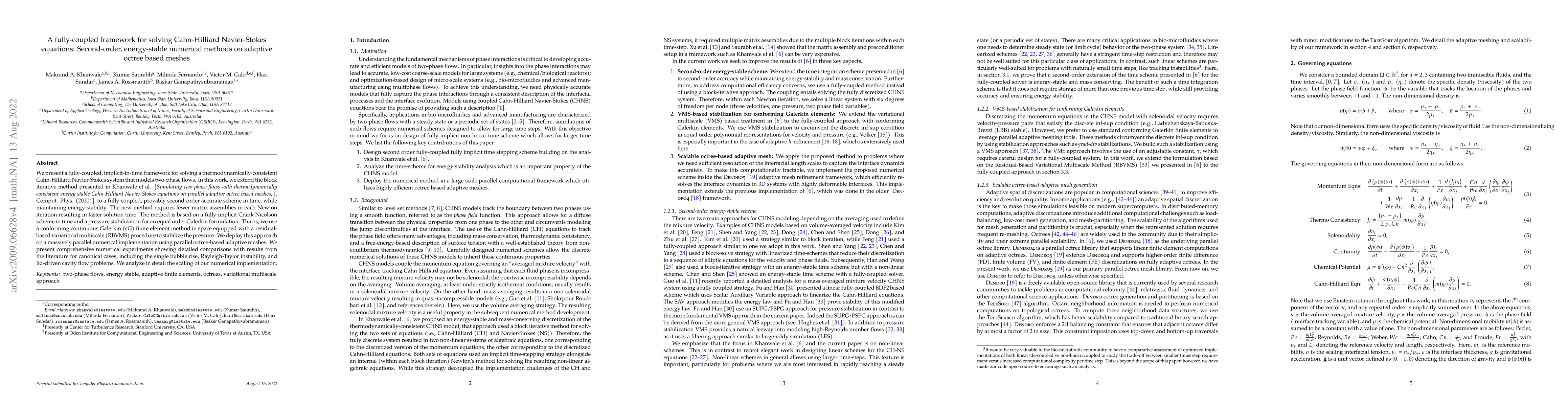Thumbnail for A fully-coupled framework for solving Cahn-Hilliard Navier-Stokes
  equations: Second-order, energy-stable numerical methods on adaptive octree
  based meshes