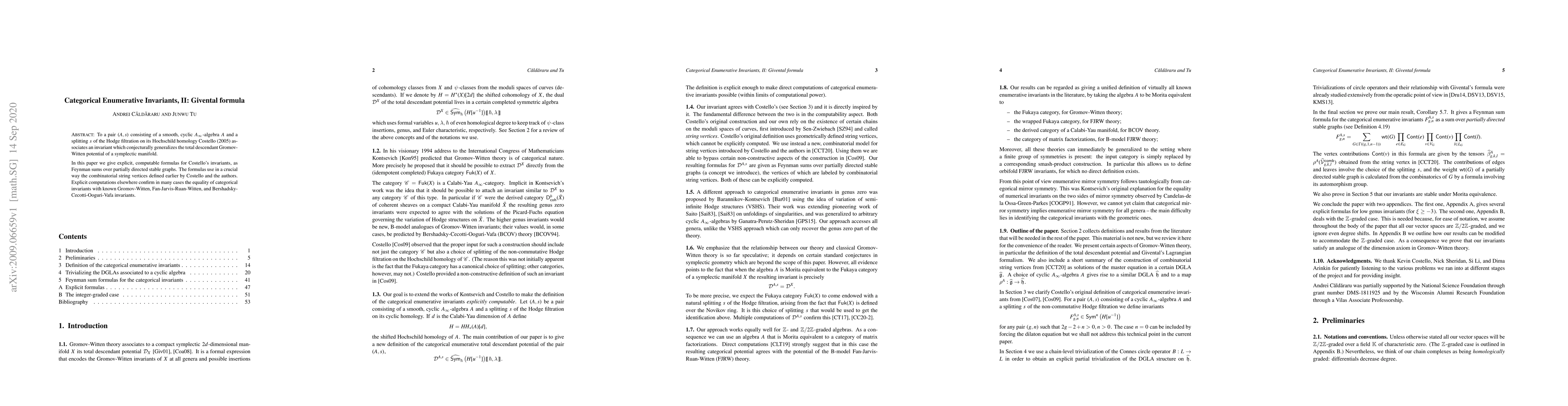 Thumbnail for Categorical Enumerative Invariants, II: Givental formula