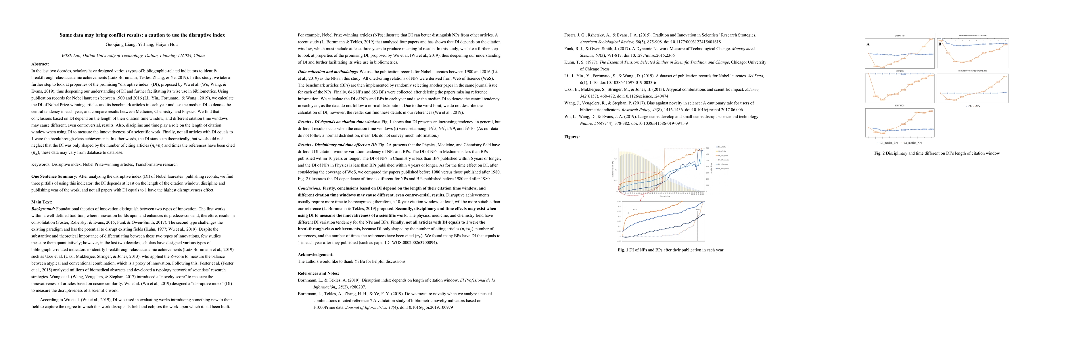 Thumbnail for Same data may bring conflict results: a caution to use the disruptive
  index