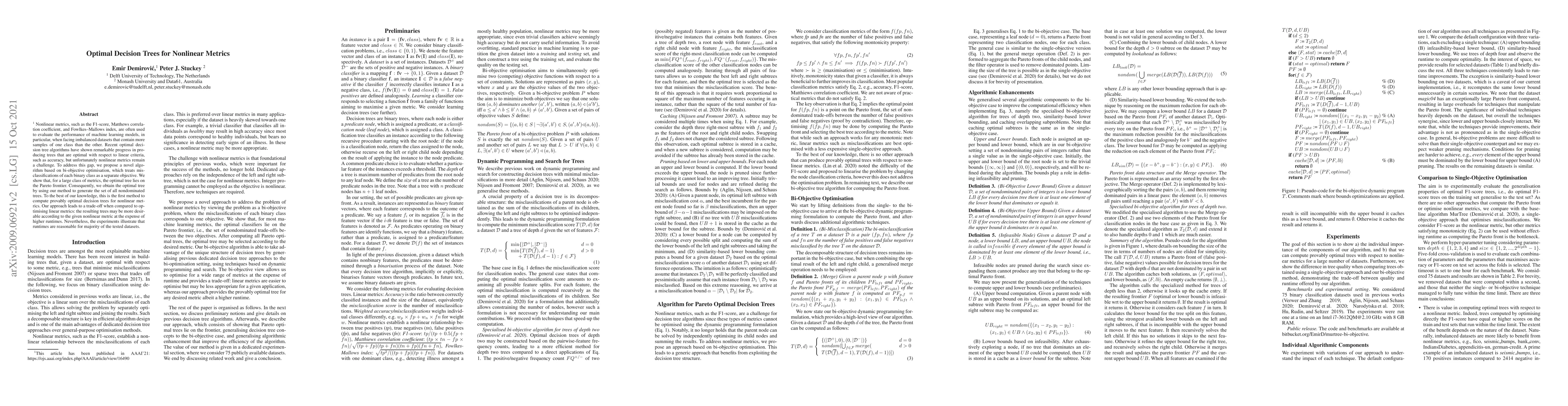Thumbnail for Optimal Decision Trees for Nonlinear Metrics