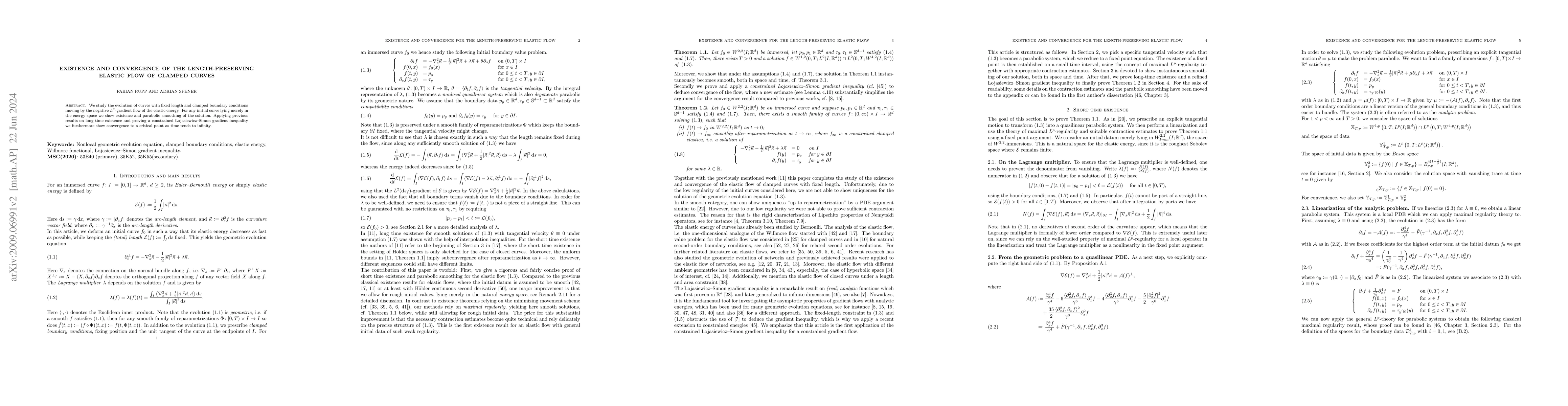 Thumbnail for Existence and convergence of the length-preserving elastic flow of
  clamped curves