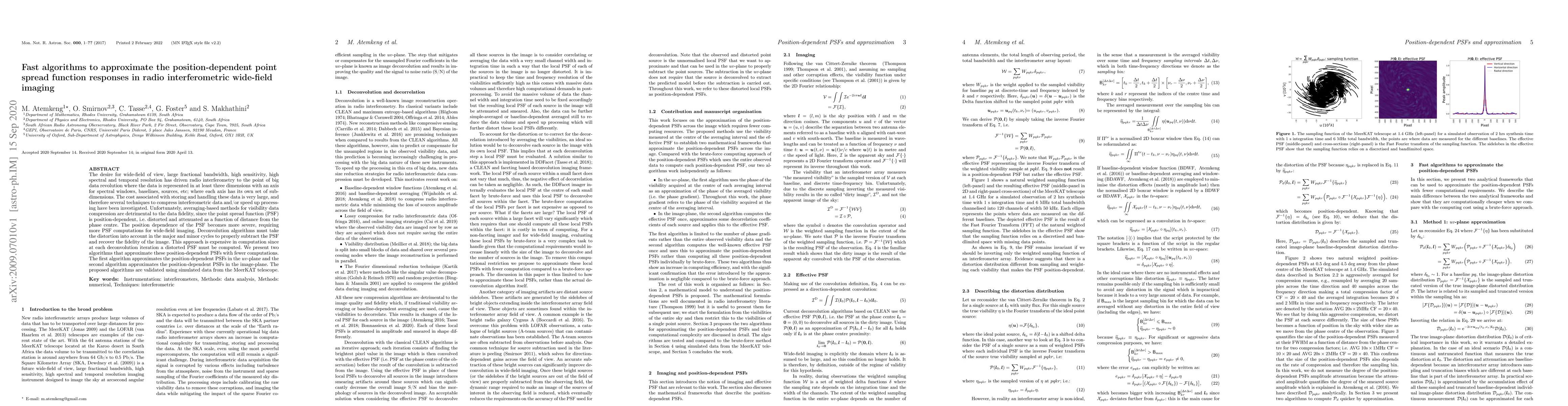 Thumbnail for Fast algorithms to approximate the position-dependent point spread
  function responses in radio interferometric wide-field imaging