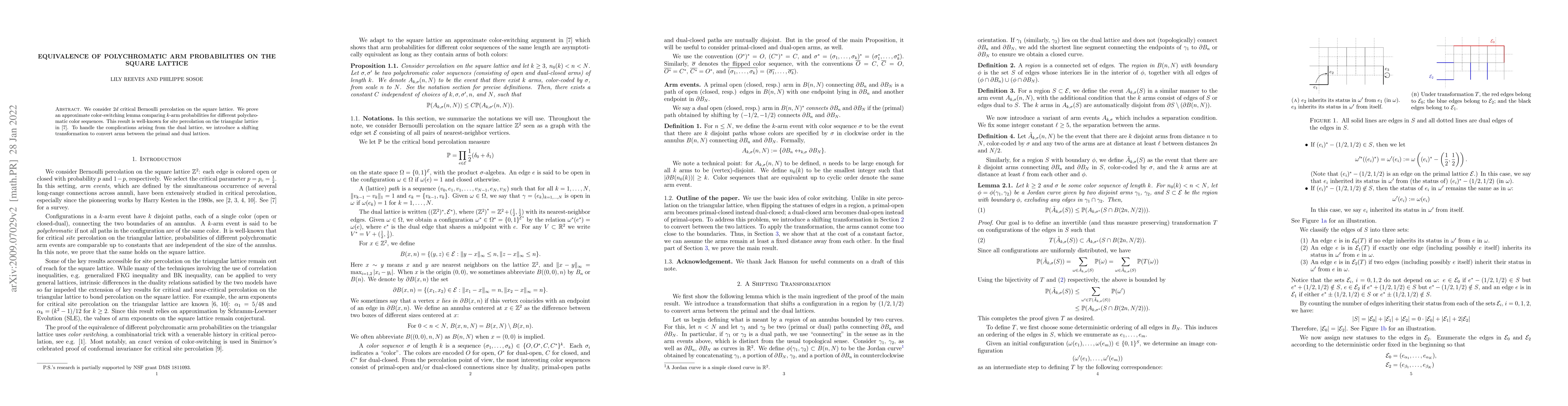 Thumbnail for Equivalence of Polychromatic Arm Probabilities on the Square Lattice