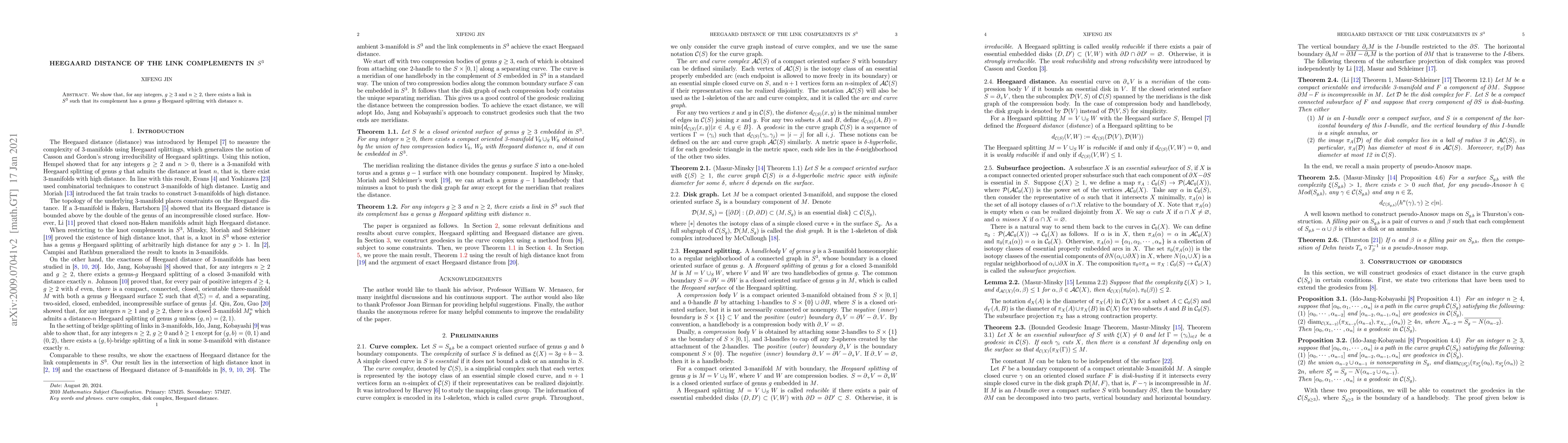 Thumbnail for Heegaard distance of the link complements in $S^3$