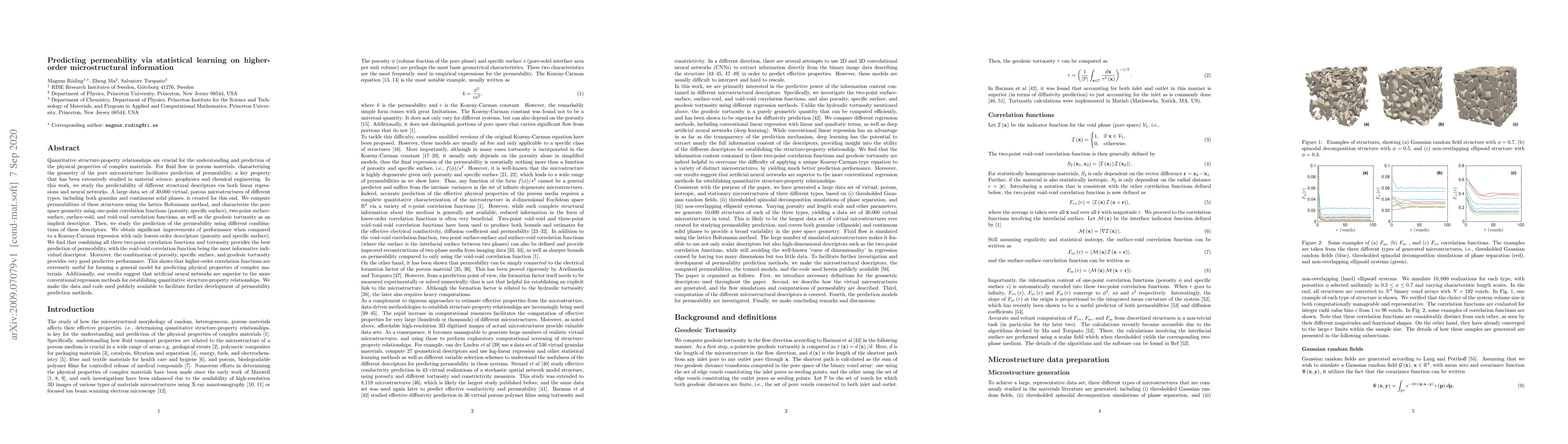 Thumbnail for Predicting permeability via statistical learning on higher-order
  microstructural information
