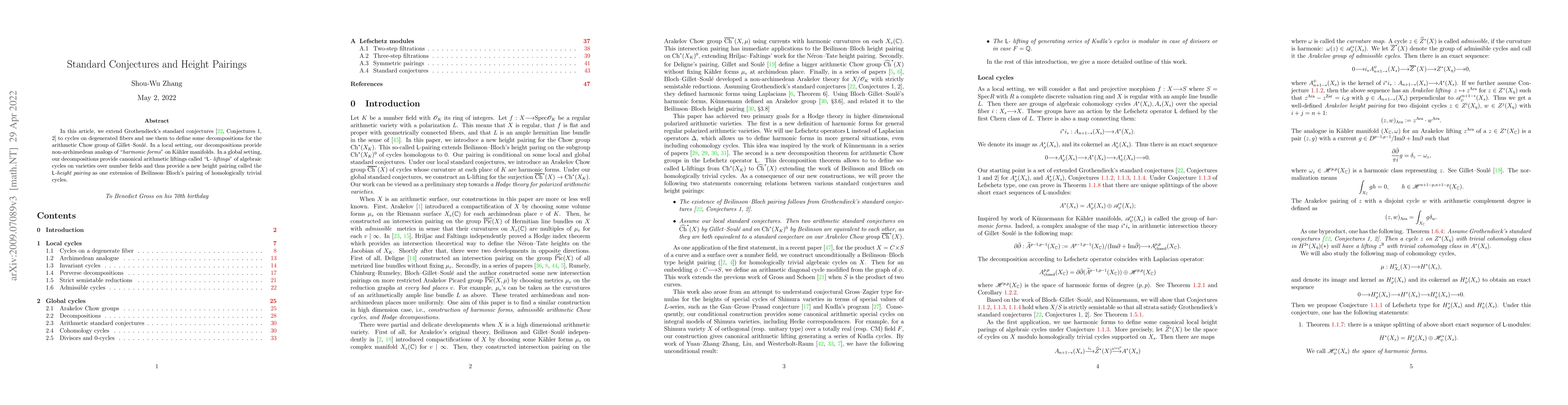 Thumbnail for Standard Conjectures and Height Pairings