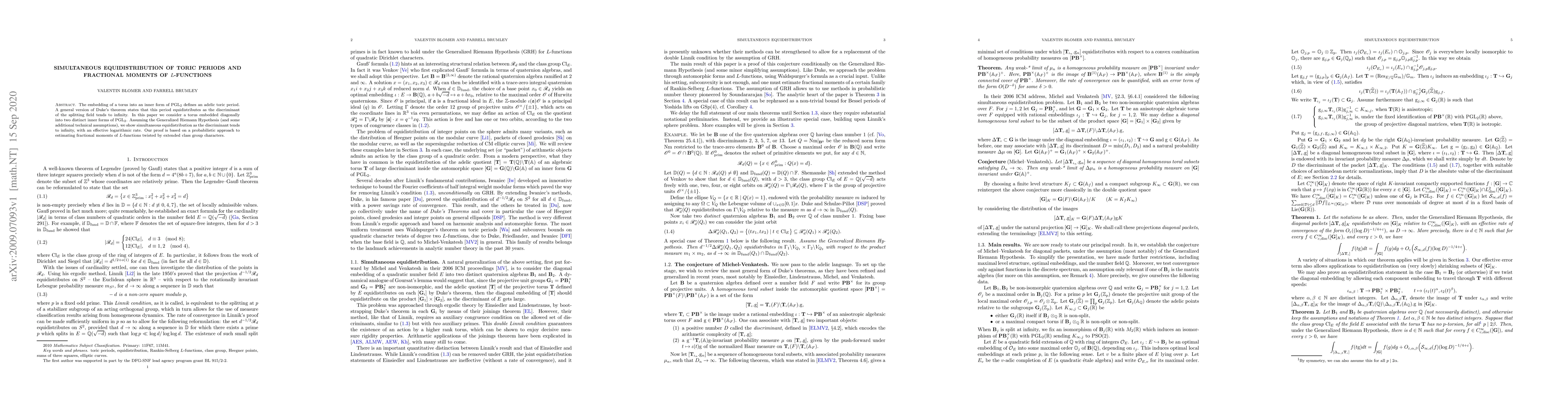 Thumbnail for Simultaneous equidistribution of toric periods and fractional moments of
  L-functions