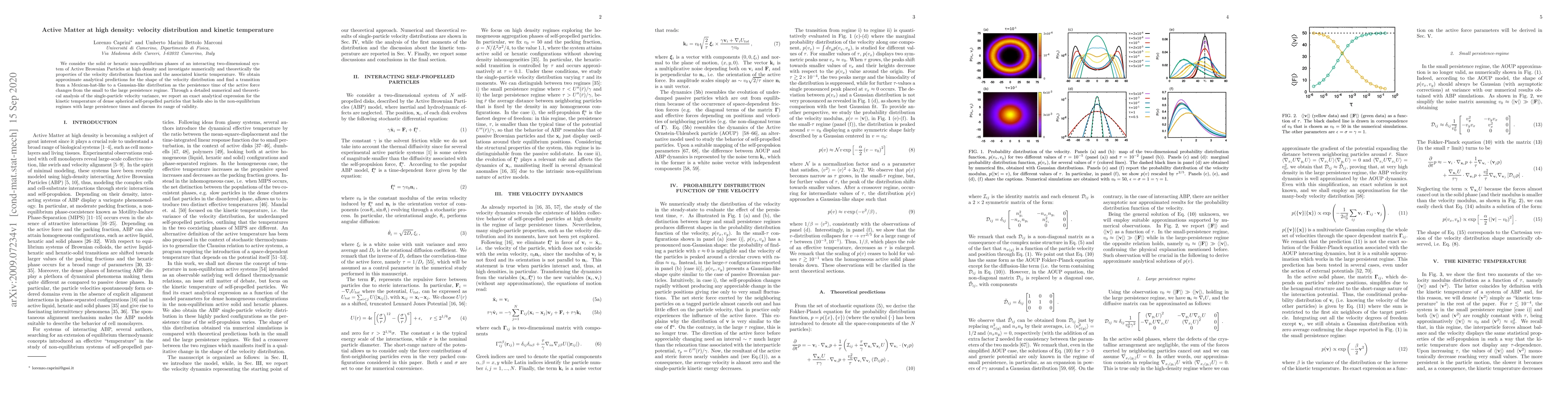 Thumbnail for Active Matter at high density: velocity distribution and kinetic
  temperature