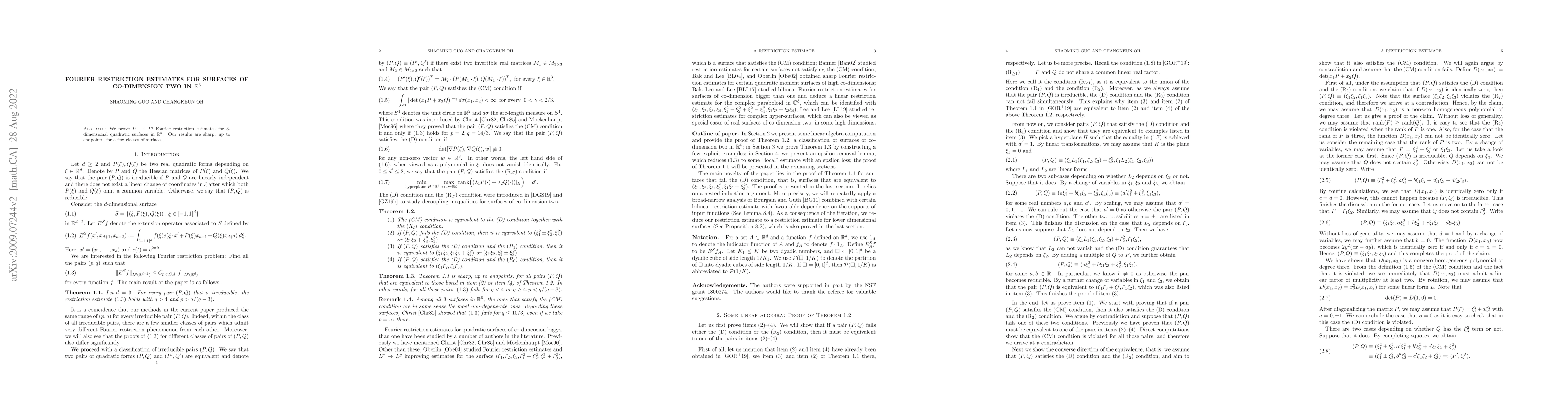 Thumbnail for Fourier restriction estimates for surfaces of co-dimension two in
  $\mathbb{R}^5$