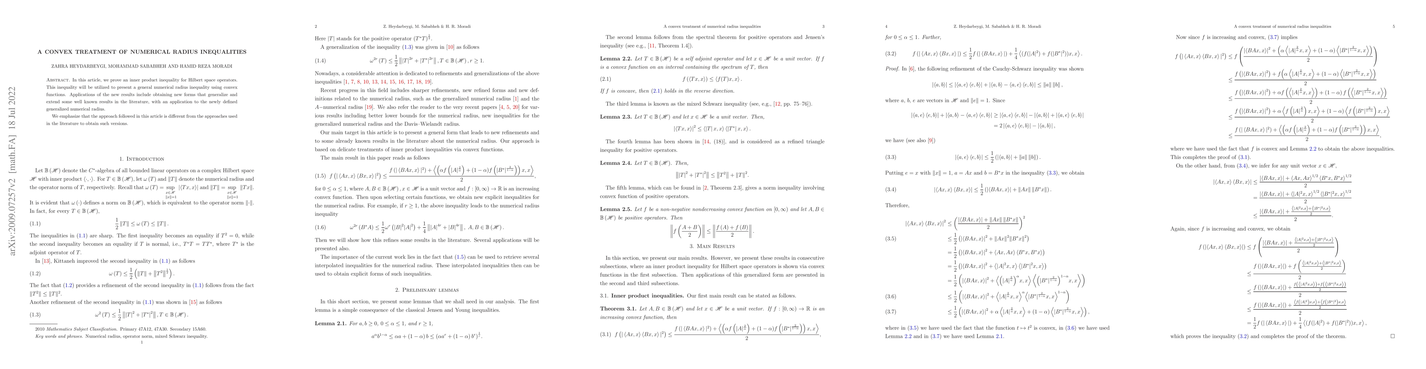 Thumbnail for A convex treatment of numerical radius inequalities
