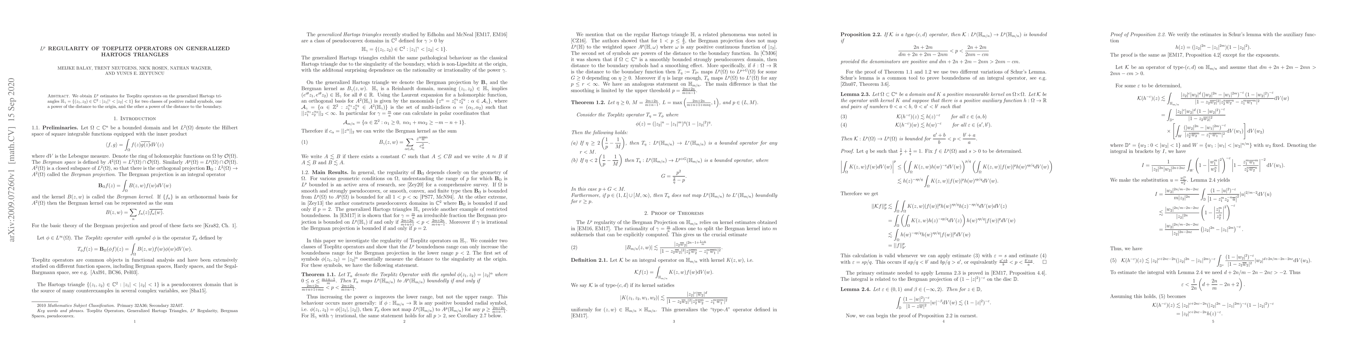Thumbnail for $L^p$ Regularity of Toeplitz Operators on Generalized Hartogs Triangles