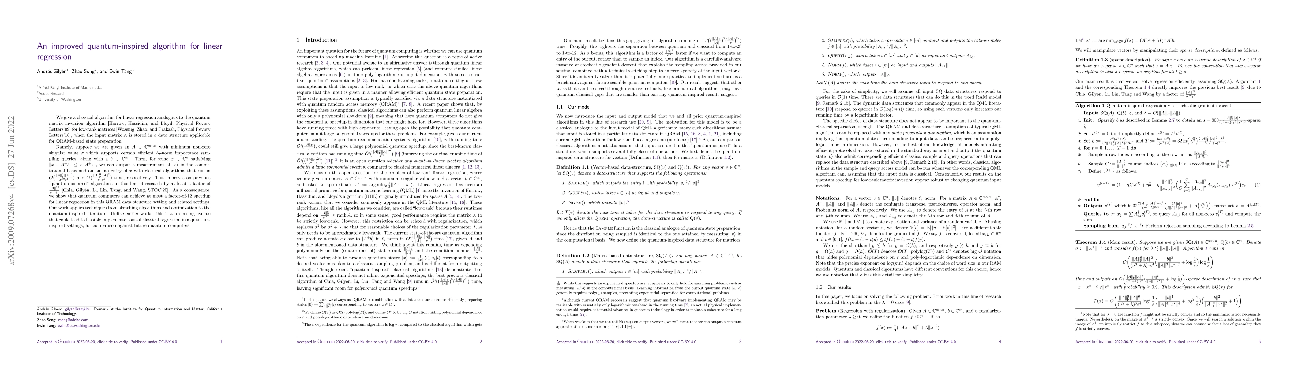Thumbnail for An improved quantum-inspired algorithm for linear regression