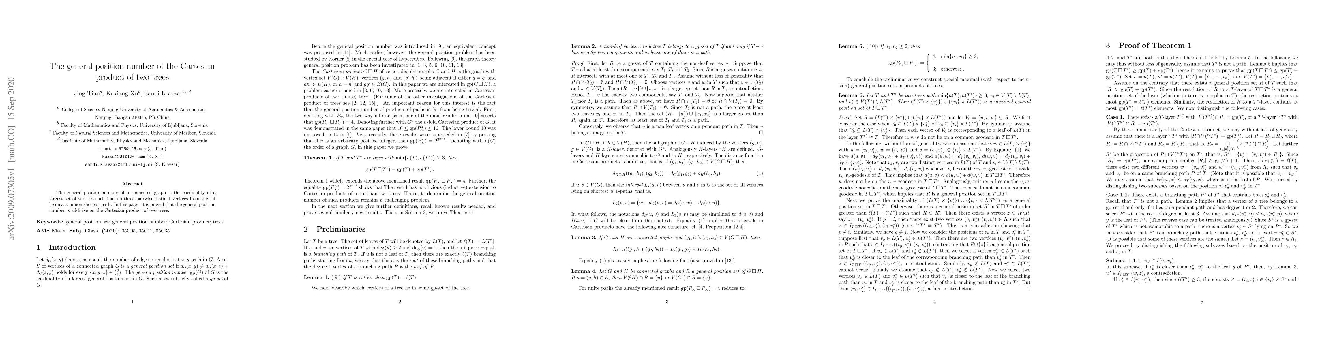 Thumbnail for The general position number of the Cartesian product of two trees