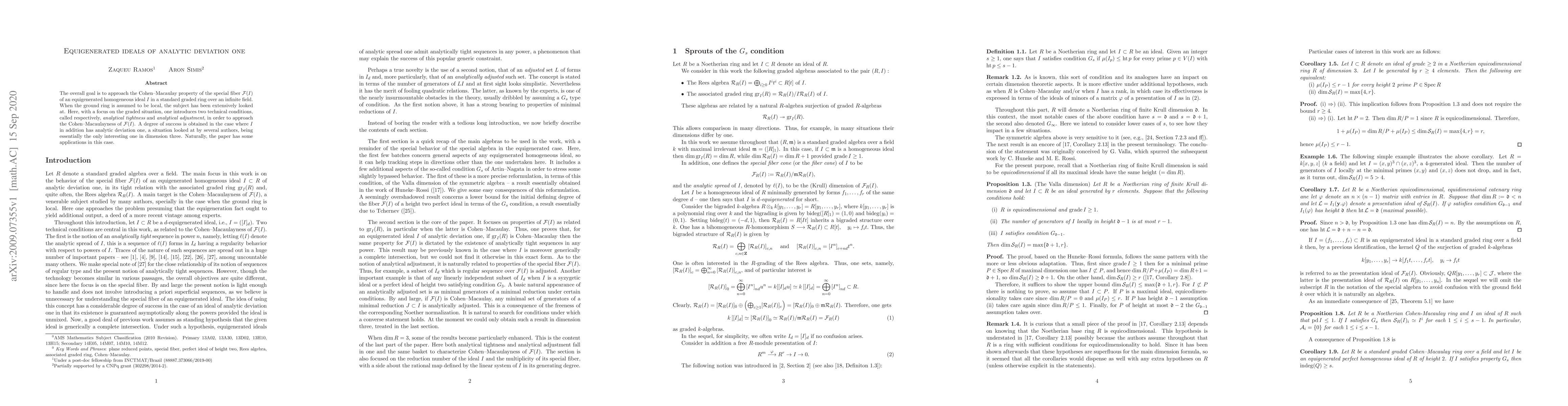 Thumbnail for Equigenerated ideals of analytic deviation one
