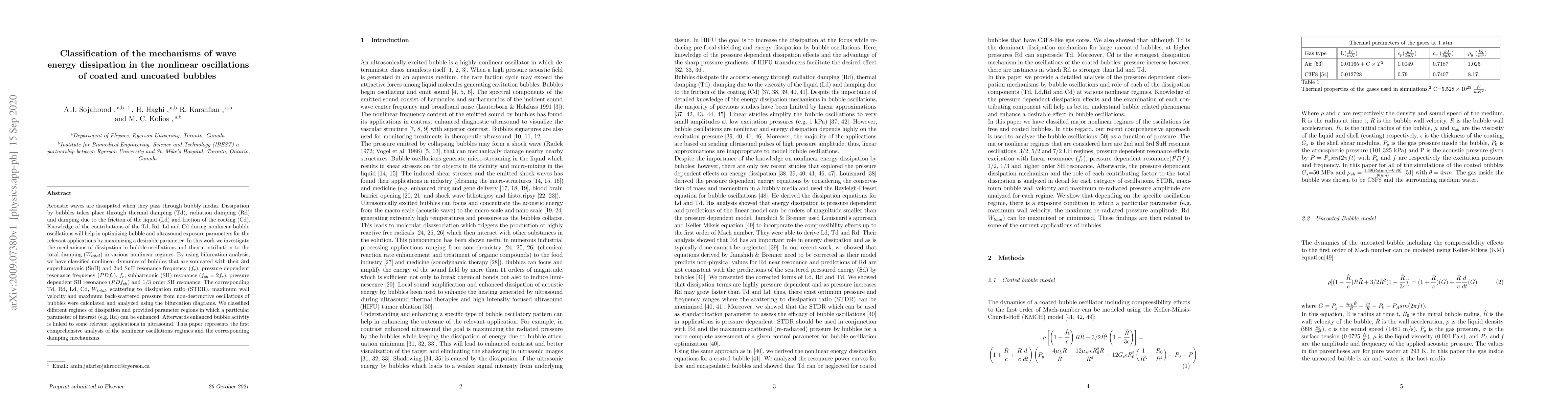 Thumbnail for Classification of the mechanisms of wave energy dissipation in the
  nonlinear oscillations of coated and uncoated bubbles