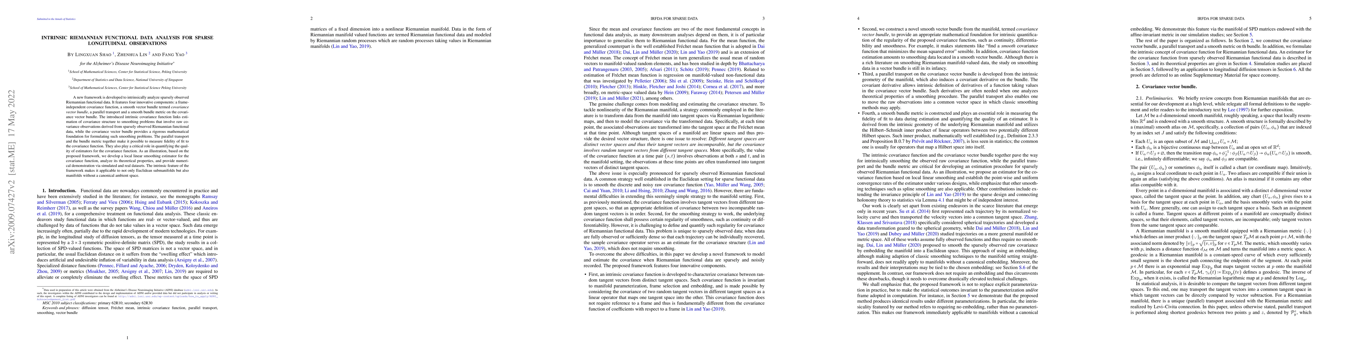 Thumbnail for Intrinsic Riemannian Functional Data Analysis for Sparse Longitudinal
  Observations