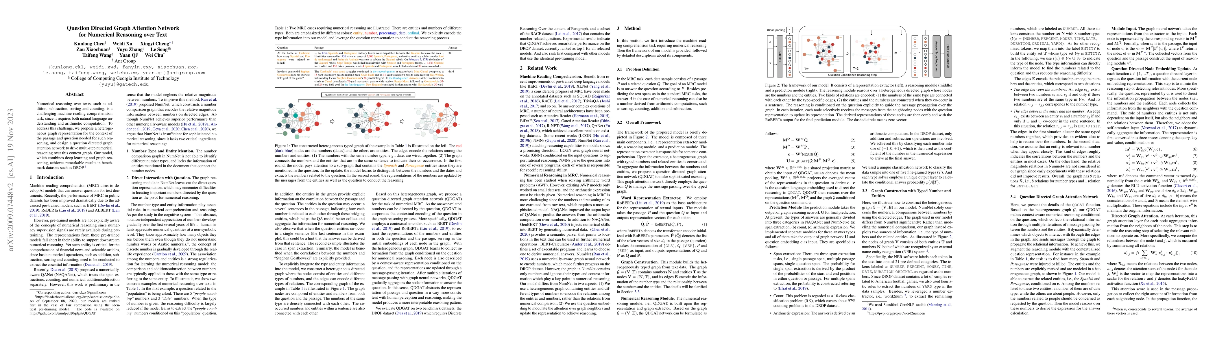 Thumbnail for Question Directed Graph Attention Network for Numerical Reasoning over
  Text